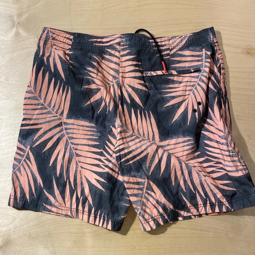 American Eagle Outfitters Black and Peach Patterned Swim Trunks XL (OF)